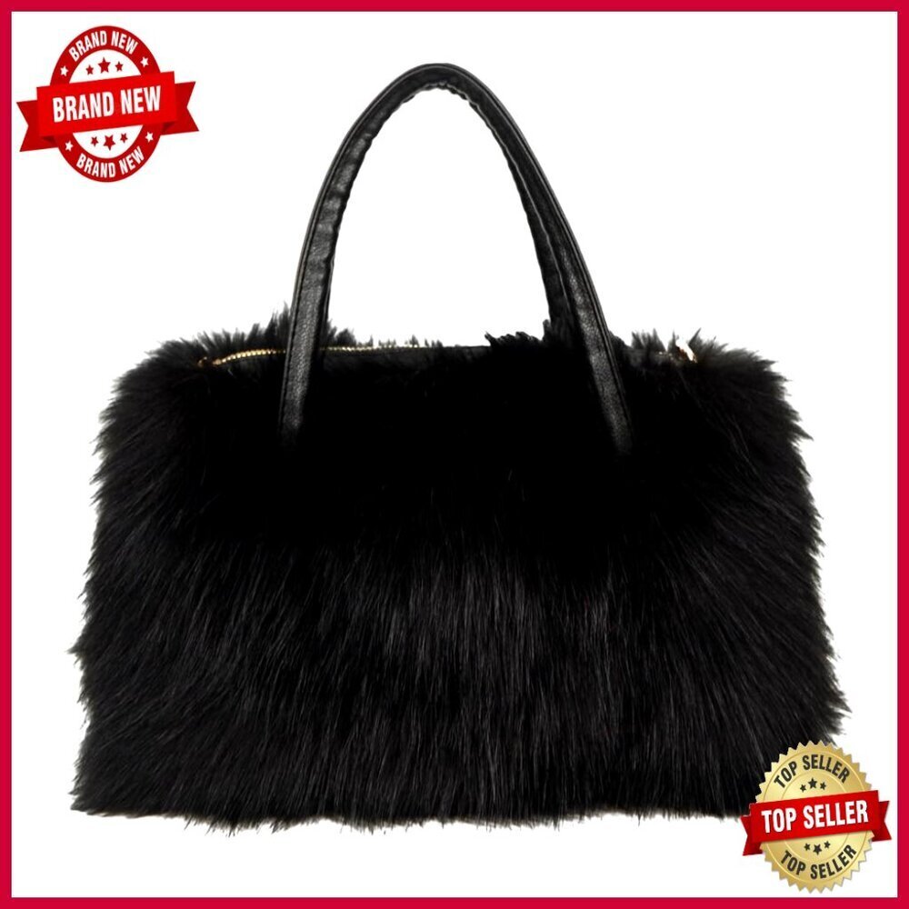 Large Faux Fur Tote Bag with Zipper Closure, Soft Fluffy Handbag